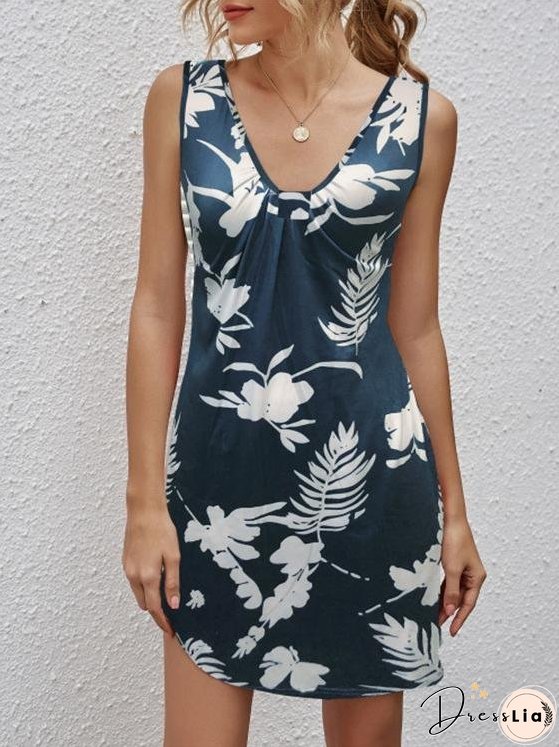 Casual V-neck Sleeveless Printed Dress
