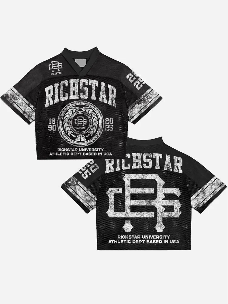 Vintage Richstar University Graphics Blokecore Blokette Jerseyfit V-neck T-shirt