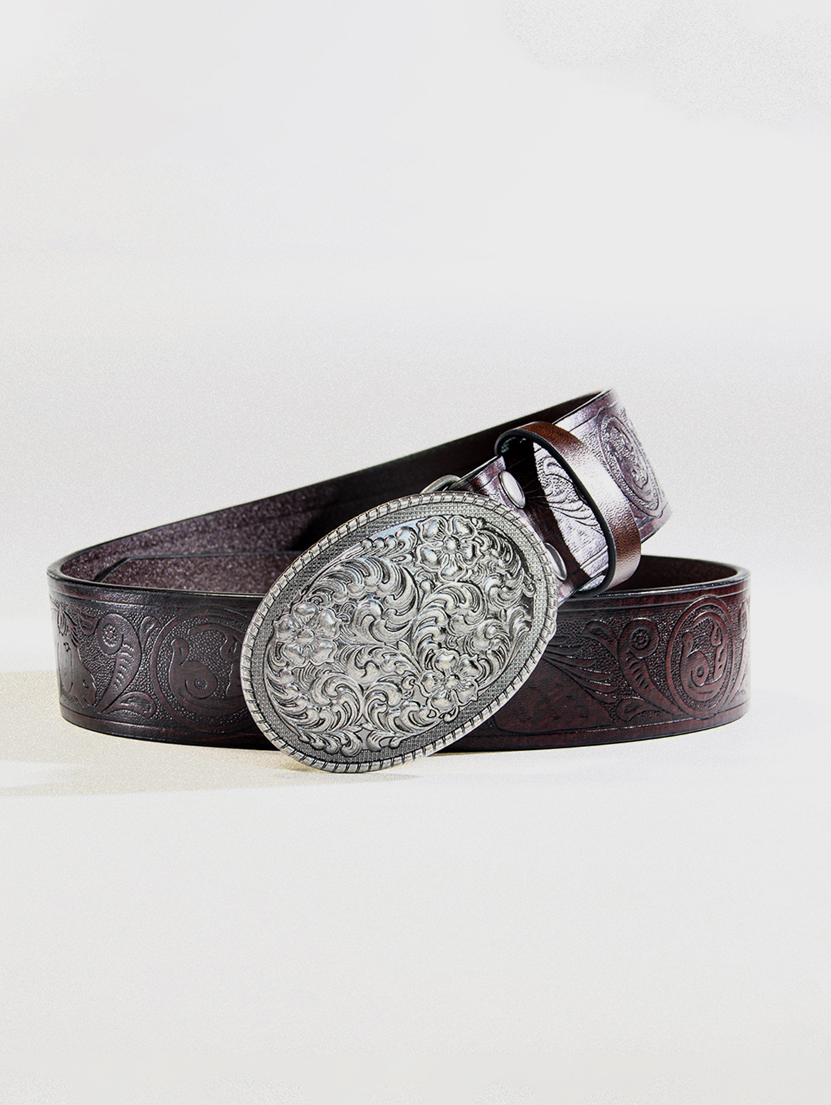 Western Metal Decor Embossed PU Leather Belt