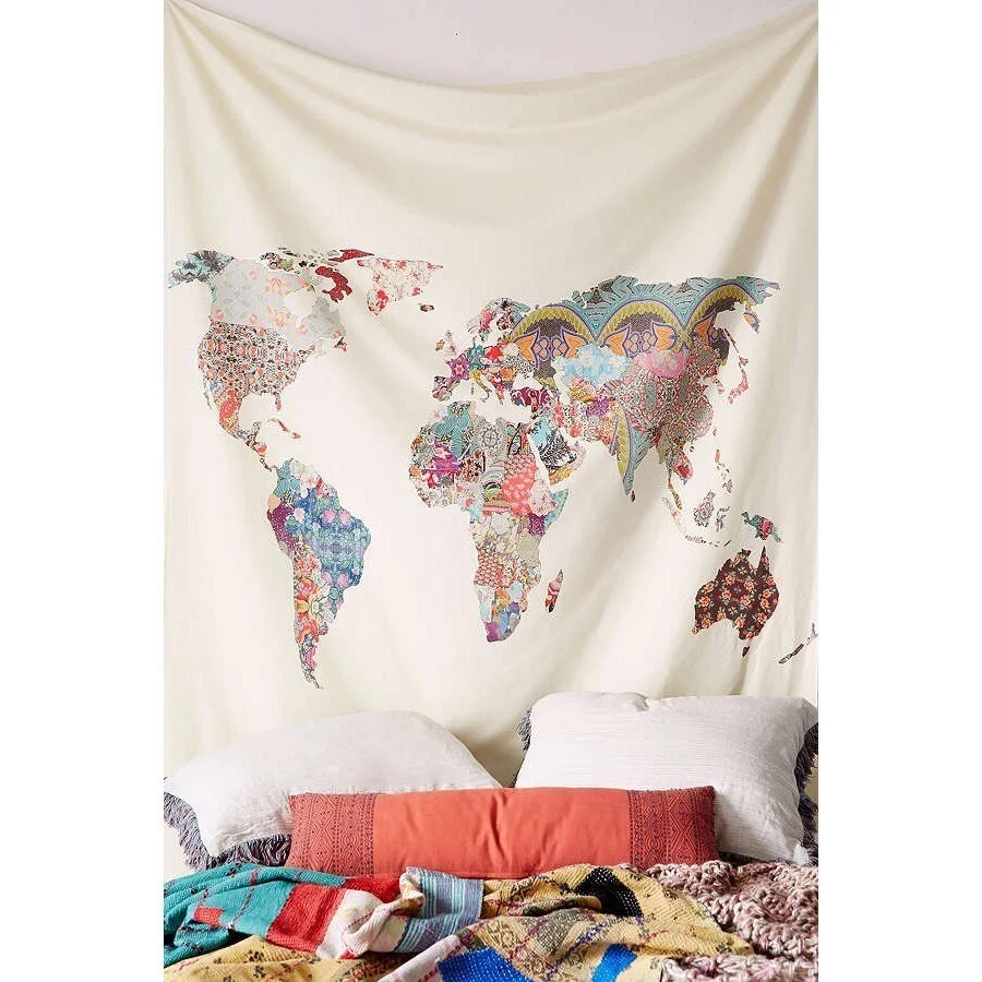 Hippie Mandala Skull Tapestry Wall Hanging Tarot Night Psychedelic Chakra Tapestry Moon World Map Landscape Wall Carpet Blanket