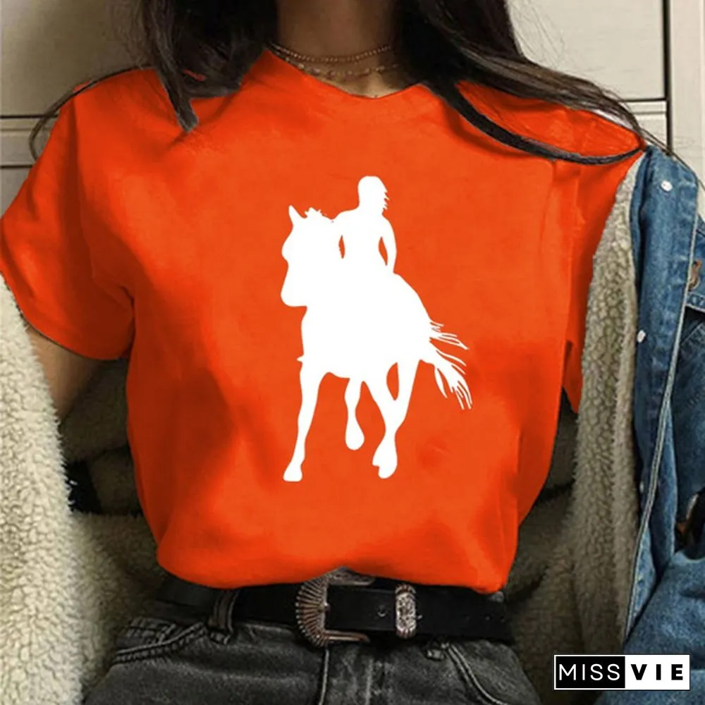 Womens Horse Print Knight Shirts Womens Tops Casual Tees Women Blouse Graphic T-Shirt