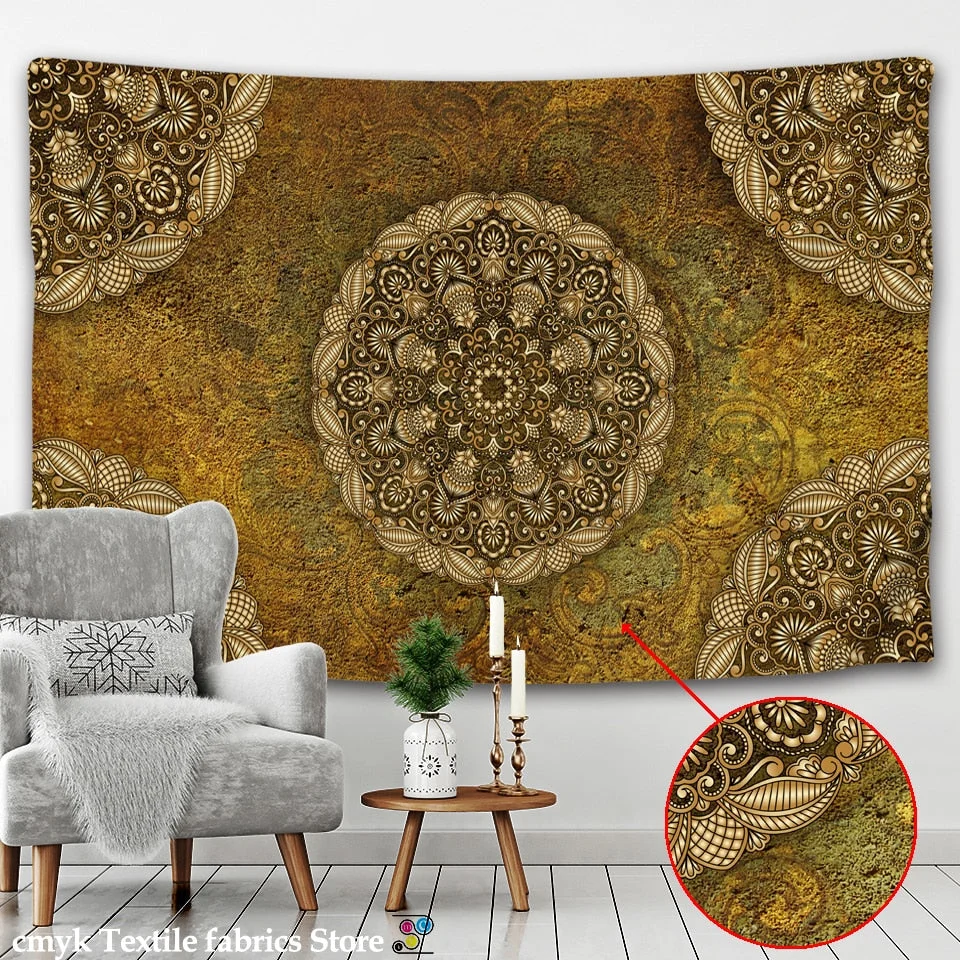 Indian Mandala Tapestry Pearl Elephant Art Wall Hanging Sun And Moon Meditation Chakra Tapestries for Living Room Decor