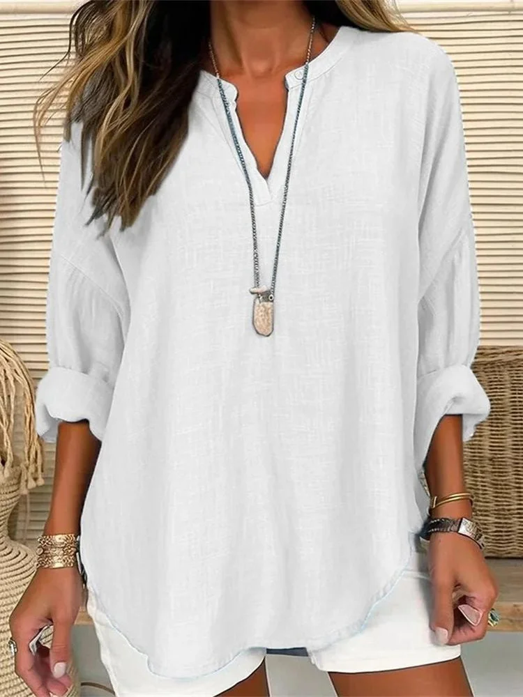Women's Long Sleeve V-neck Loose Leisure Top