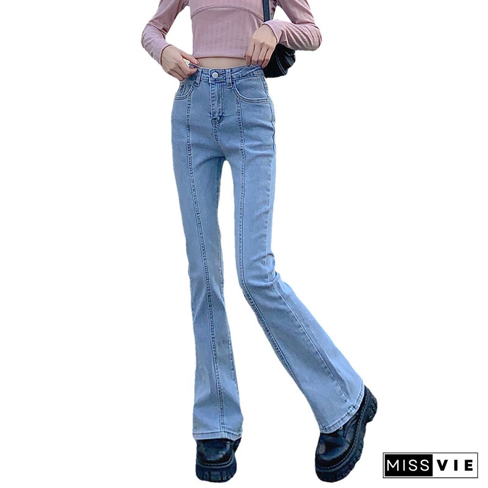 Light Blue Patchwork Flare Jeans female