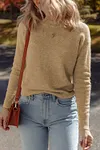 Women's Straw Yellow Brushed Cashmere Round Neck Casual Fitted Sweater