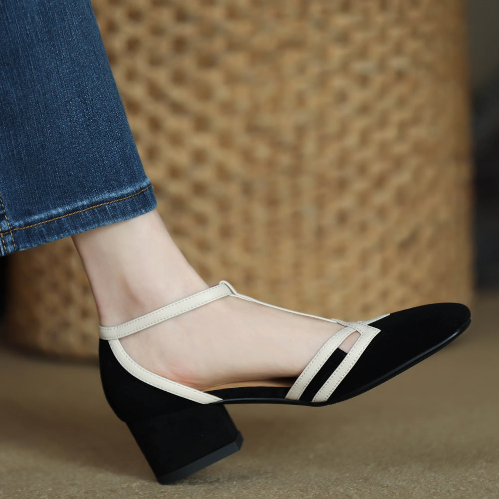 GOOSHOE French inspired Roman Buckle Chunky Heels Sandals