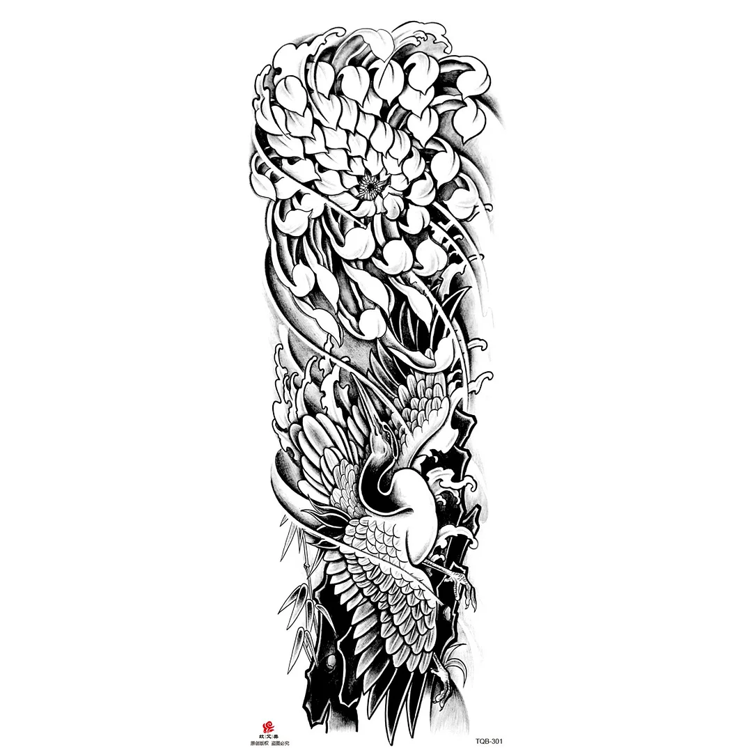 Sdrawing Arm Temporary Tattoo Wolf Lion Fish Horns Geometric Man Body Leg Rose Flower Phoenix Waterproof Sticker Cool Women Tatoo