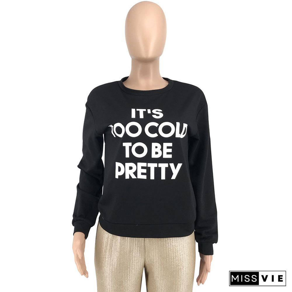Leisure Women Full Sleeves Round Collar Letter Printed Tops