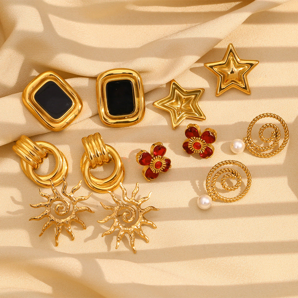 Personalized Popular Earrings Stainless Steel 18K Gold Plated Flower Frame Circle Pearl Earrings For Women