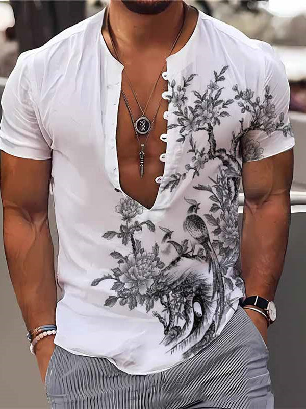Women Long Sleeve V-neck Graphic Floral Printed Top