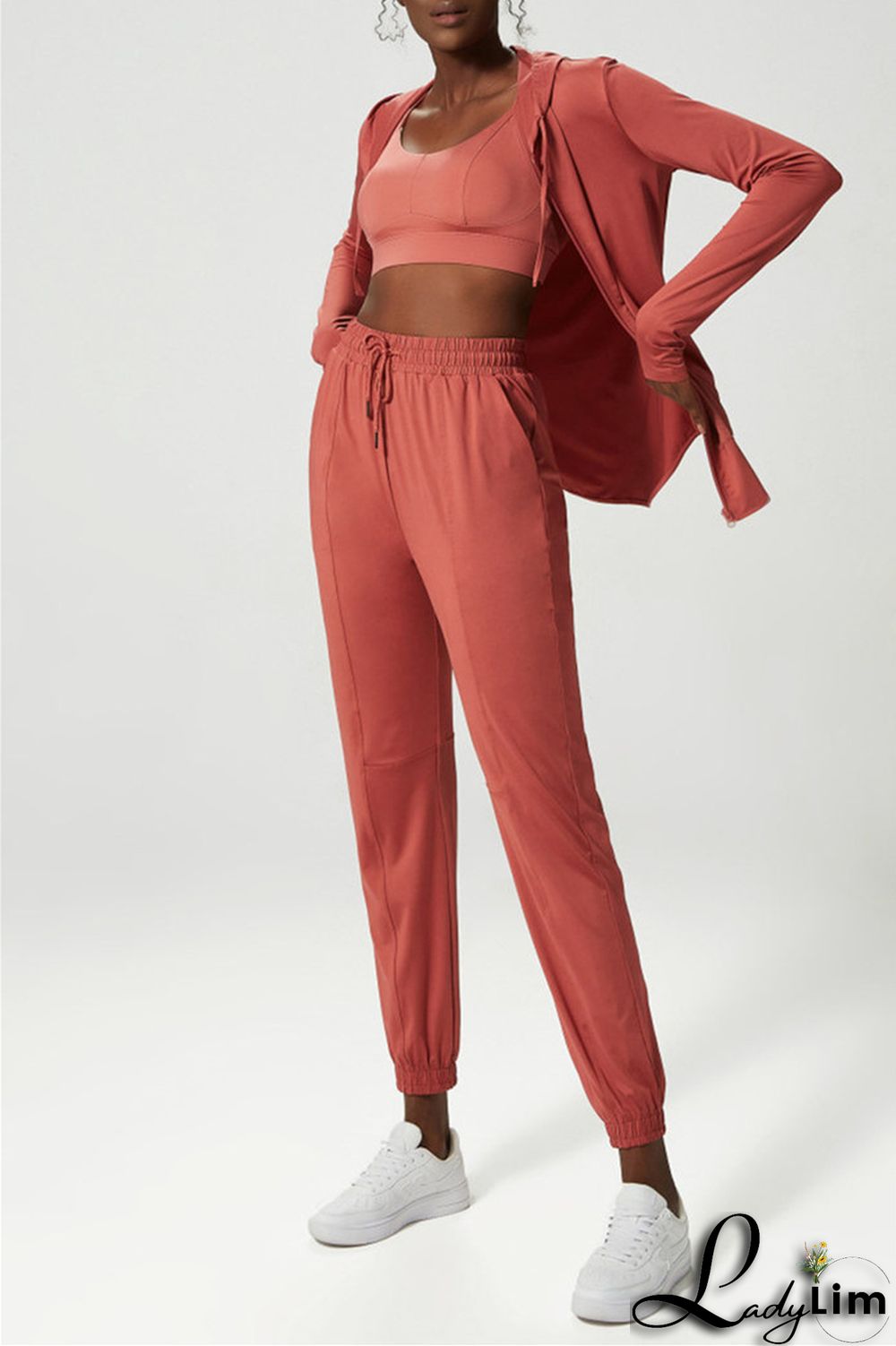 Apricot Casual Sportswear Solid Patchwork Regular High Waist Trousers