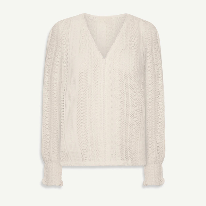Women's Retro Lace Cotton And Linen Mid-length Sleeves V-neck Top elevenforest