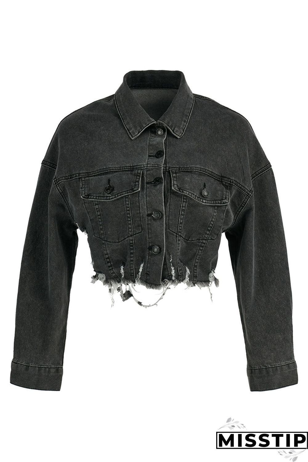 Blue Orange Street Print Make Old Patchwork Buckle Turndown Collar Long Sleeve Straight Denim Jacket