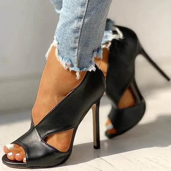 Women's Open Toe Stiletto Faux Leather Heels &acirc;&euro;&ldquo; Sophisticated High Shoes