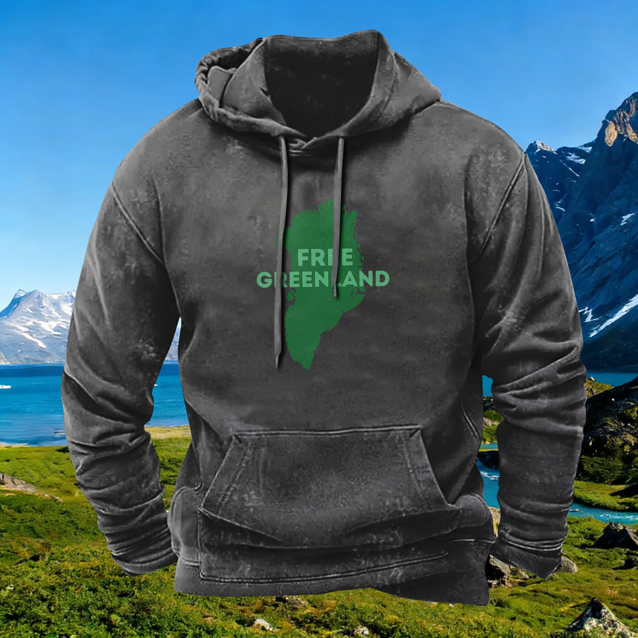Free Greenland Print Casual Crew Neck Hoodie artswardrobe