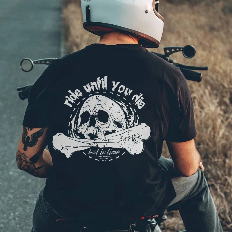 Ride Until You Die Printed Skull T-shirt -  UPRANDY