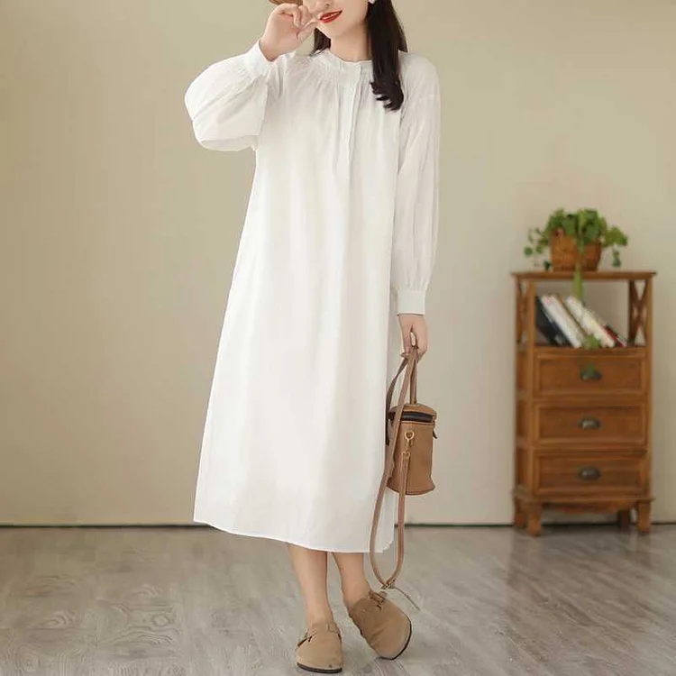 Elegant Solid Color Bubble Sleeve Midi Dress - yankia