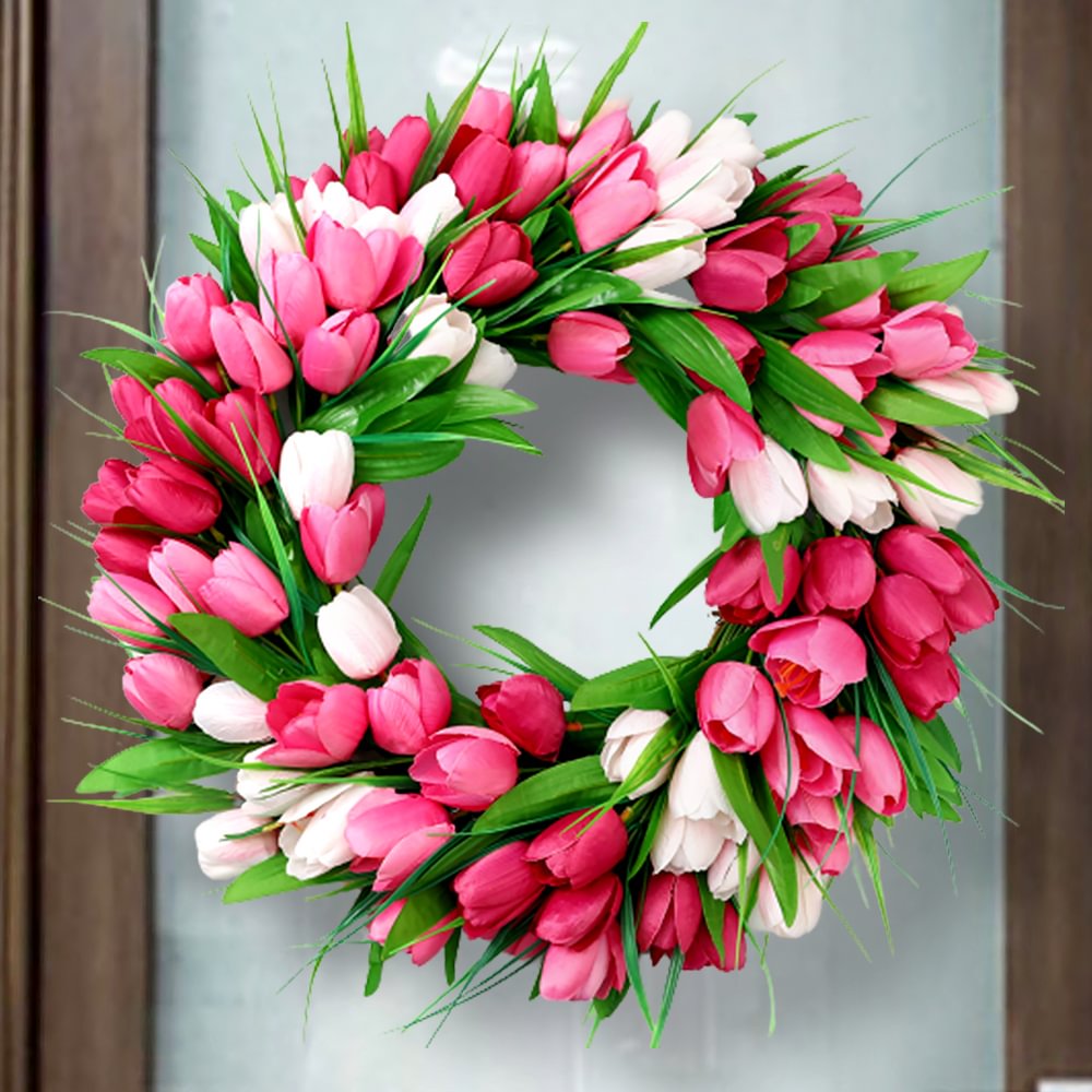 Pink Tulips Spring Wreath For The Front Door