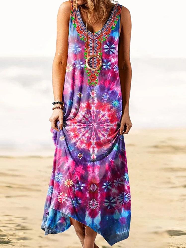 Women Tie Dye Printed Bohemian Sling Dress P157891853