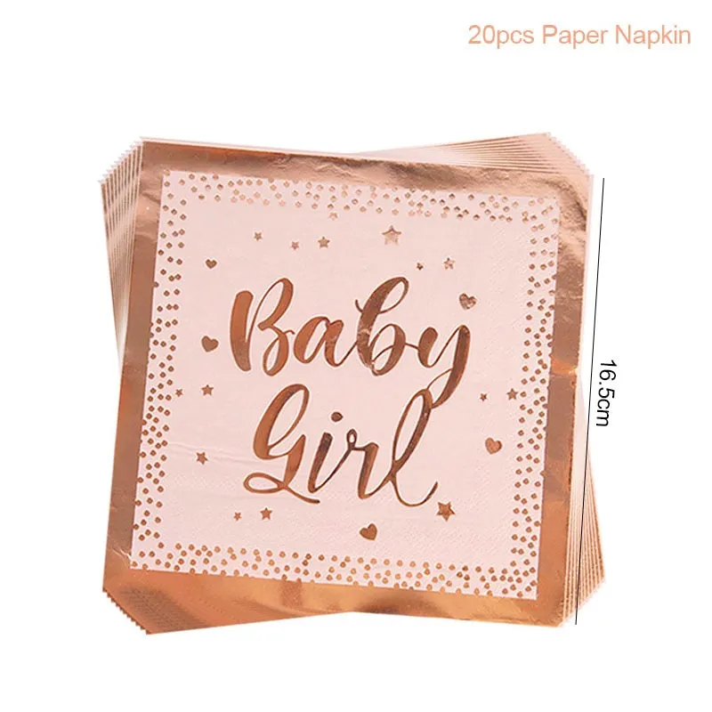 Baby Shower Rose Gold Pink Disposable Tableware Set Paper Plate Cups Kids Girl Birthday Party Decoraton Supplies Gender Reveal