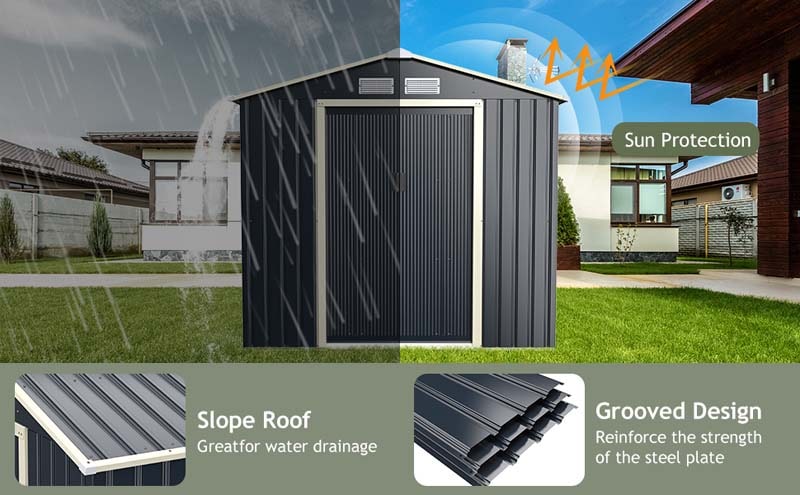 Eletriclife 11 x 8 Feet Metal Storage Shed with Sliding Double Lockable Doors