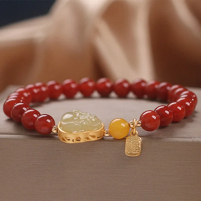 Laughing Buddha Red Agate Jade Confidence Bracelet