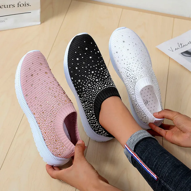 Yyvonne Spring And Autumn New Fashion Leisure Water Drilling Flying Women's Sports Style Casual Women's Single Shoes