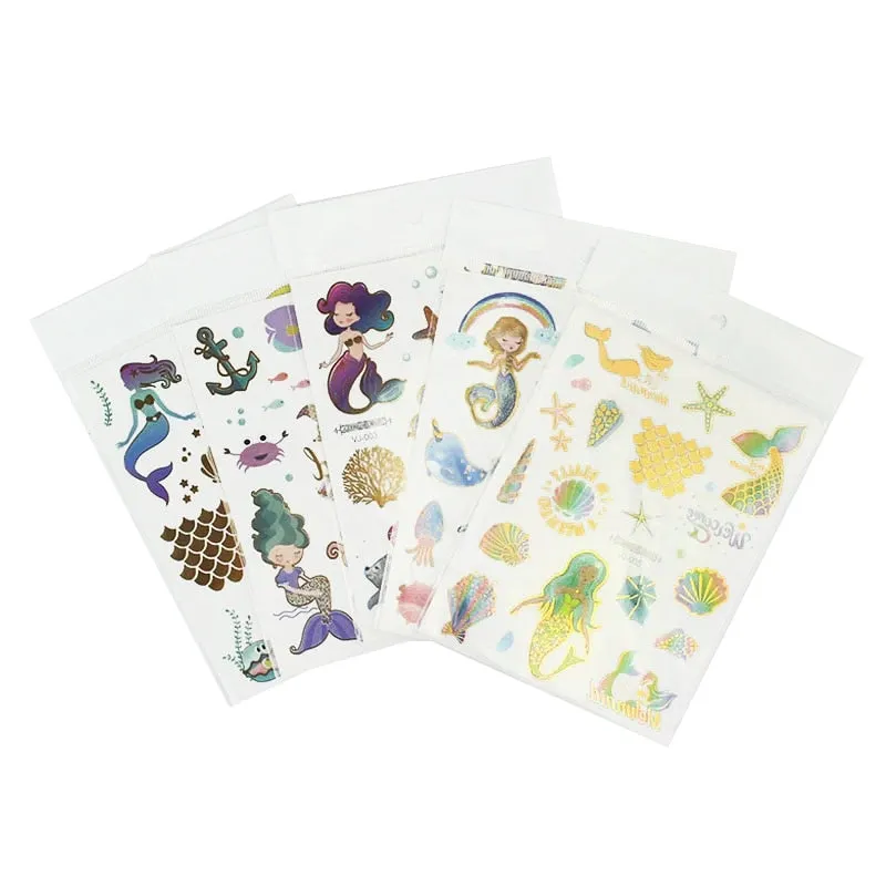 1Pc Mermaid Glitter Bronzing Cartoon Children's Body Temporary Tattoos For Kids Mermaid Theme Birthday Party Decoration Supplies