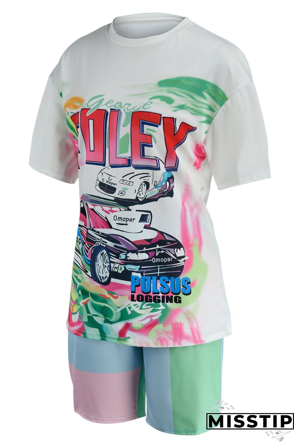 Pink Casual Print Patchwork O Neck Short Sleeve Two Pieces