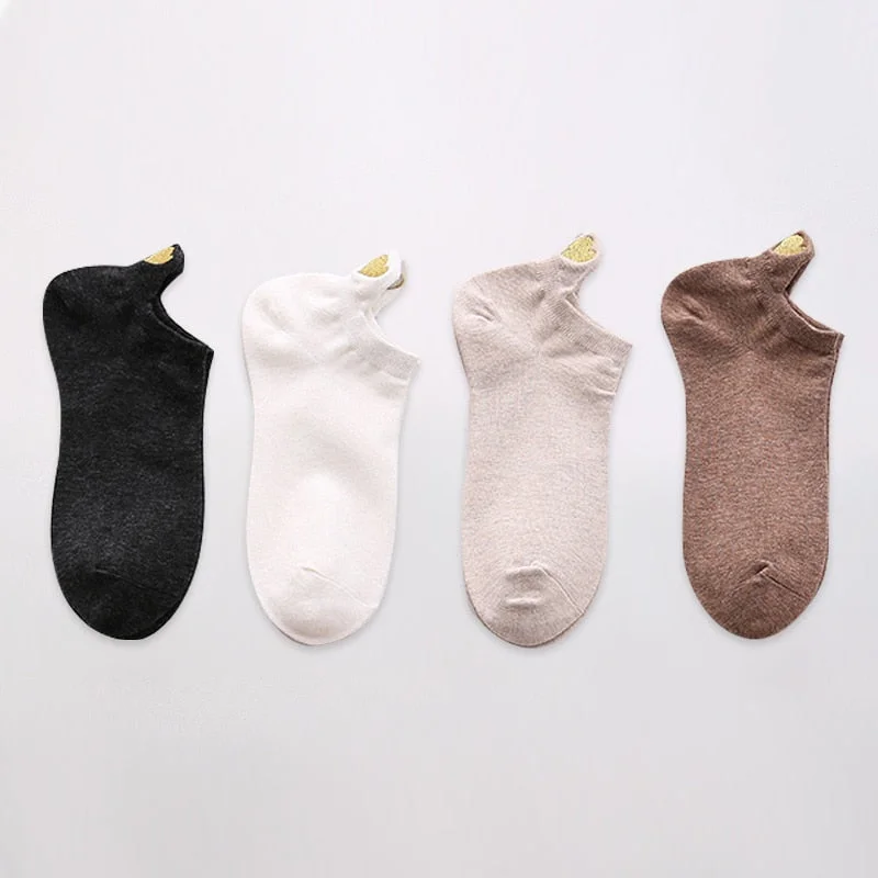 4 Pairs Lot Fashion Socks Women 2021 New Spring Cotton Color Novelty Girls Cute Heart Embroidery Casual Funny Ankle Socks Pack