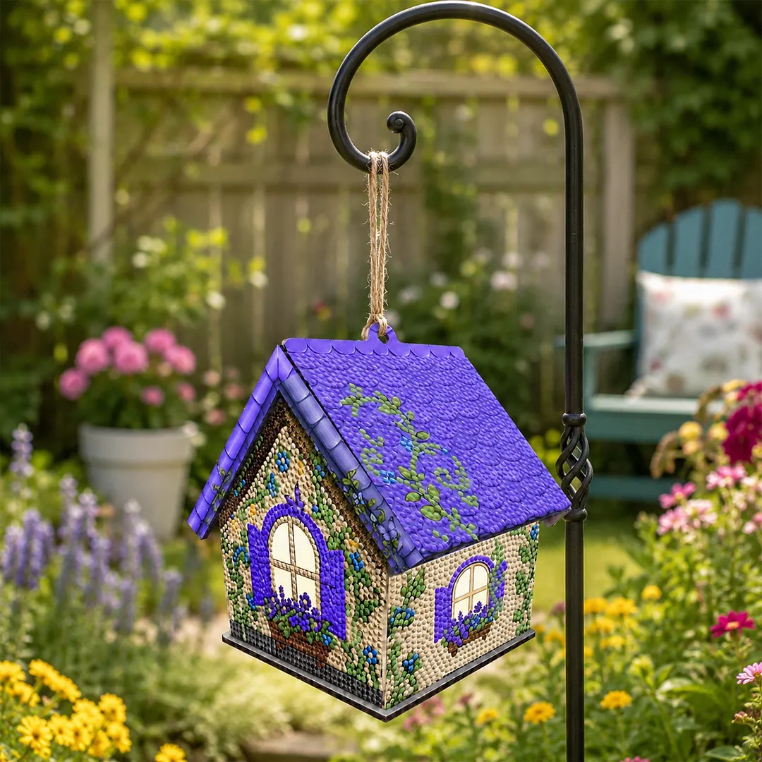 DIY Wooden House Diamond Art Painting Kit for Adults Home (Lavender)