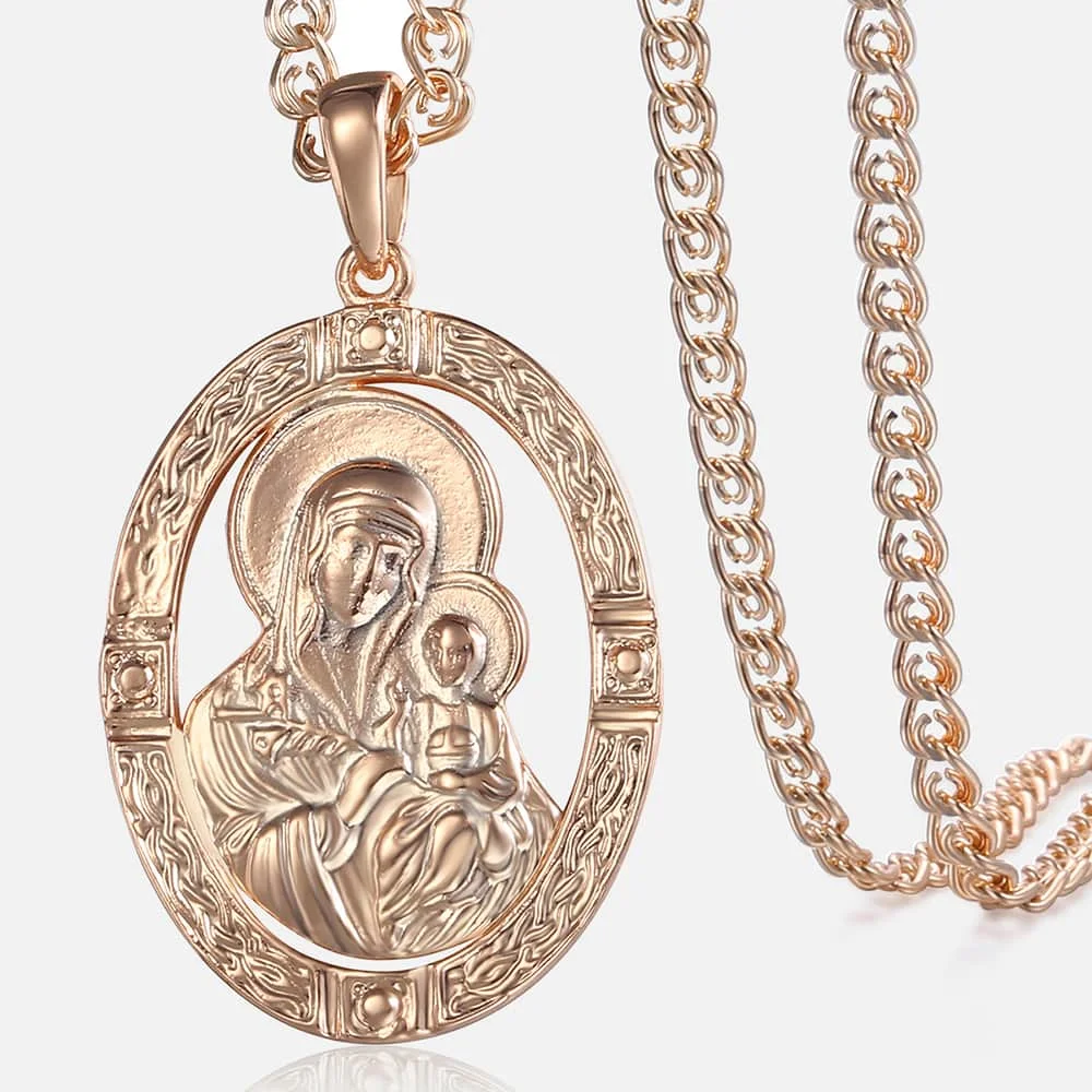 Rose Gold Virgin Mary Pendant Necklace Prayer Jesus Jewelry Gifts-VESSFUL