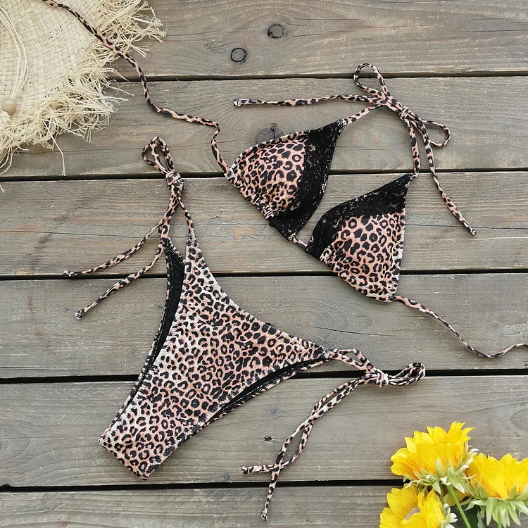 Sexy Leopard Print Bikini Swimsuit and Skirt