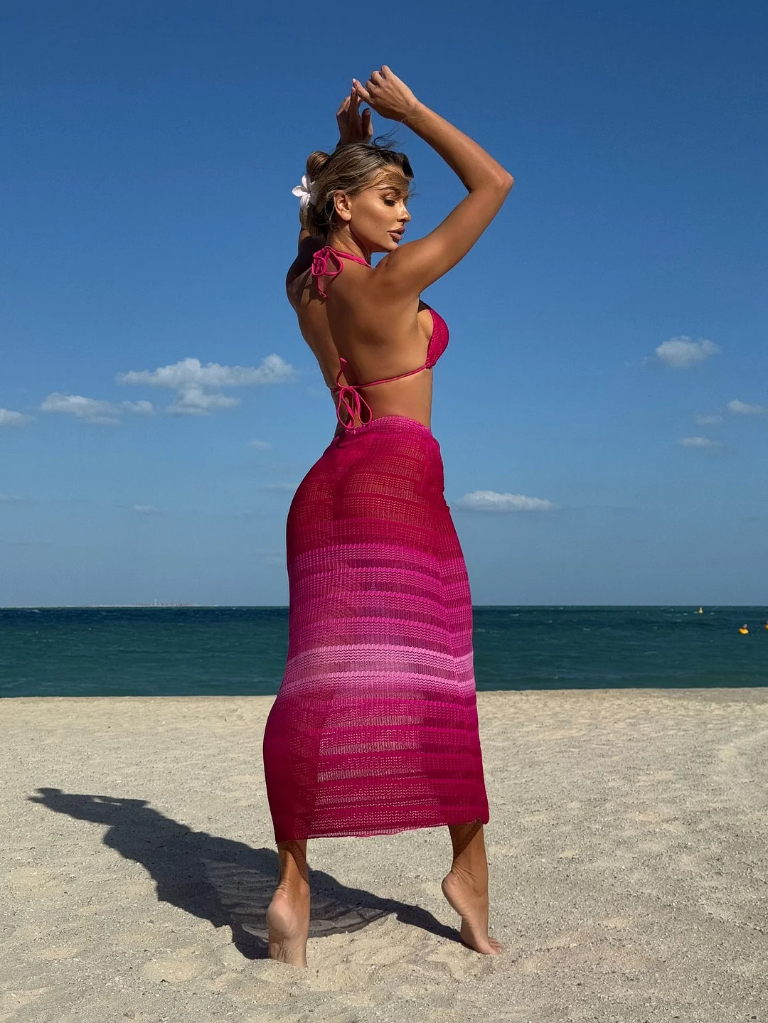 Uveng 2025 New Gradient Mesh Three-Piece Beach Dress Sexy Bikini
