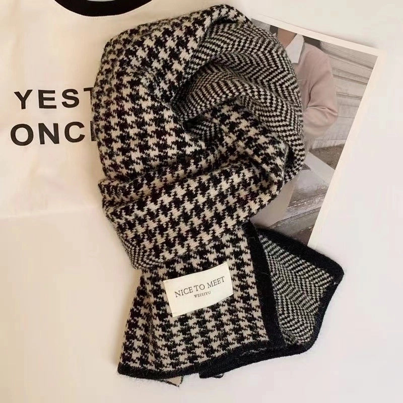 New Korean-style Classic Houndstooth Double-sided Scarf Women’s Autumn And Winter Warm Fashion Knitted Scarf Wind-blocking Scarf