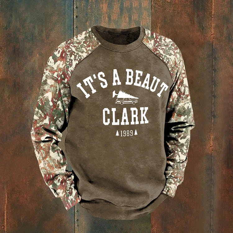 Comstylish It's A Beaut Clark Christmas Print Camouflage Patchwork Sweatshirt