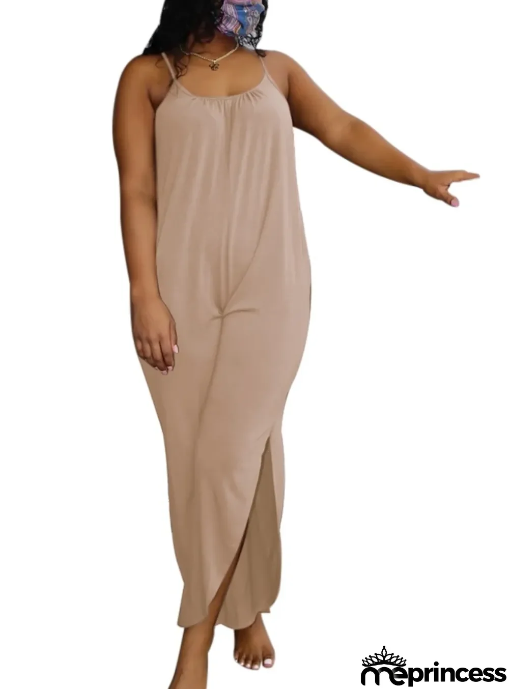 Solid Color Halter Slit Loose Jumpsuit