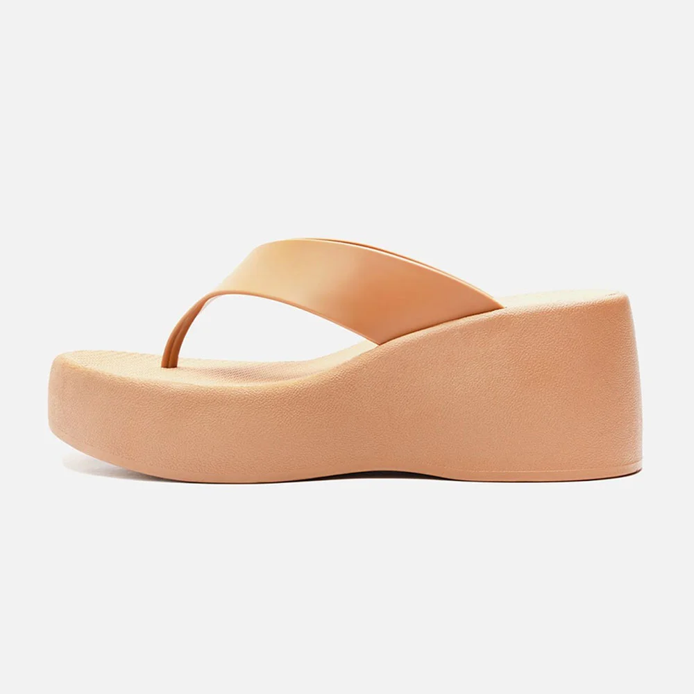Light Orange Open Toe Flip Flop Platform Wedge Sandals for Women