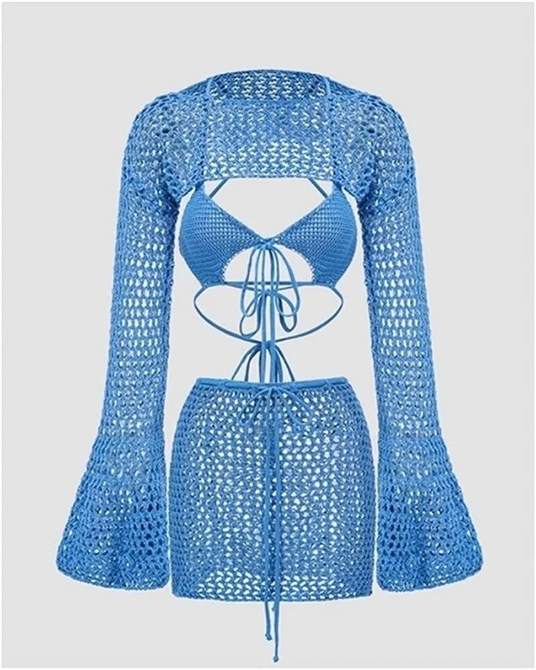 Ocean Blue Crochet Skirt Coord Set