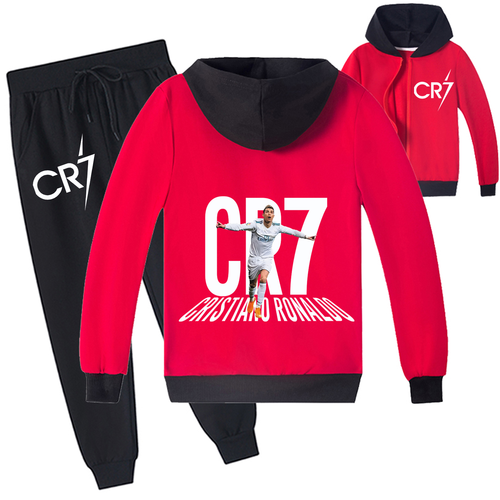 Mayoulove Cristiano Ronaldo Zip-Up Set for Boys  Girls - Stylish Sportswear for Young Fans-Mayoulove