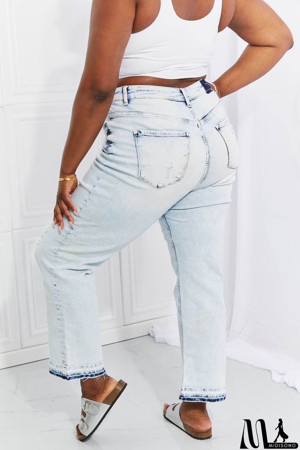 MidiSono - RISEN Full Size Camille Acid Wash Crop Straight Jeans