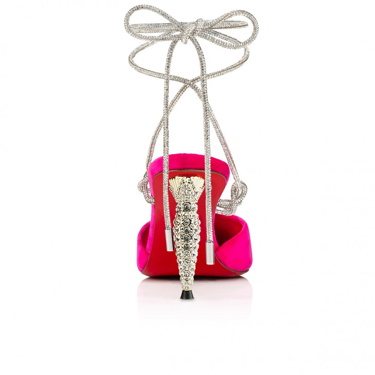 100mm/3.94 inch diamond red bottom high heels with rhinestone chain straps