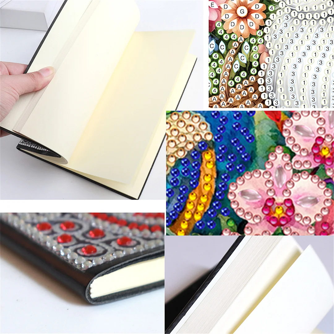 DIY Flower Diamond Painting Journals Notebooks 50 Pages A5 No Lines Special Shaped Diamond Art Kits for Beginners Craft Lovers and Artists (Peacock and Flowers)