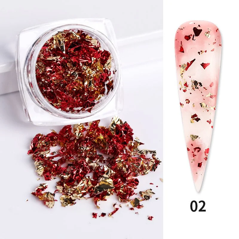 6 Grids Sparkly Foil Nails Sequins Irregular Aluminum Gold Red Summer Design Set  Mirror Chrome Glitter Flakes Gel DIY Manicure-Nail Inspo