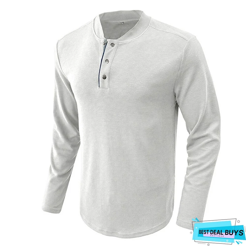 Men's Henley Shirt Tee Plain Henley Street Vacation Long Sleeve Button Pocket Clothing Apparel Basic Designer Modern Contemporary