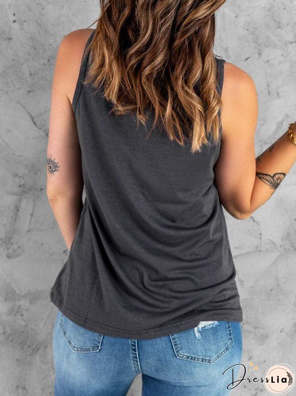 Loose Fit Women'S Slogan Printed Sleeveless Top