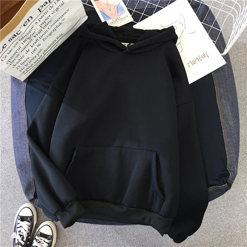 Autumn Winter Loose Oversized Hoodies Female Tops Streetwear Korean Thick Solid 6 Colors Harajuku Sweatshirt Women Jacket 11619