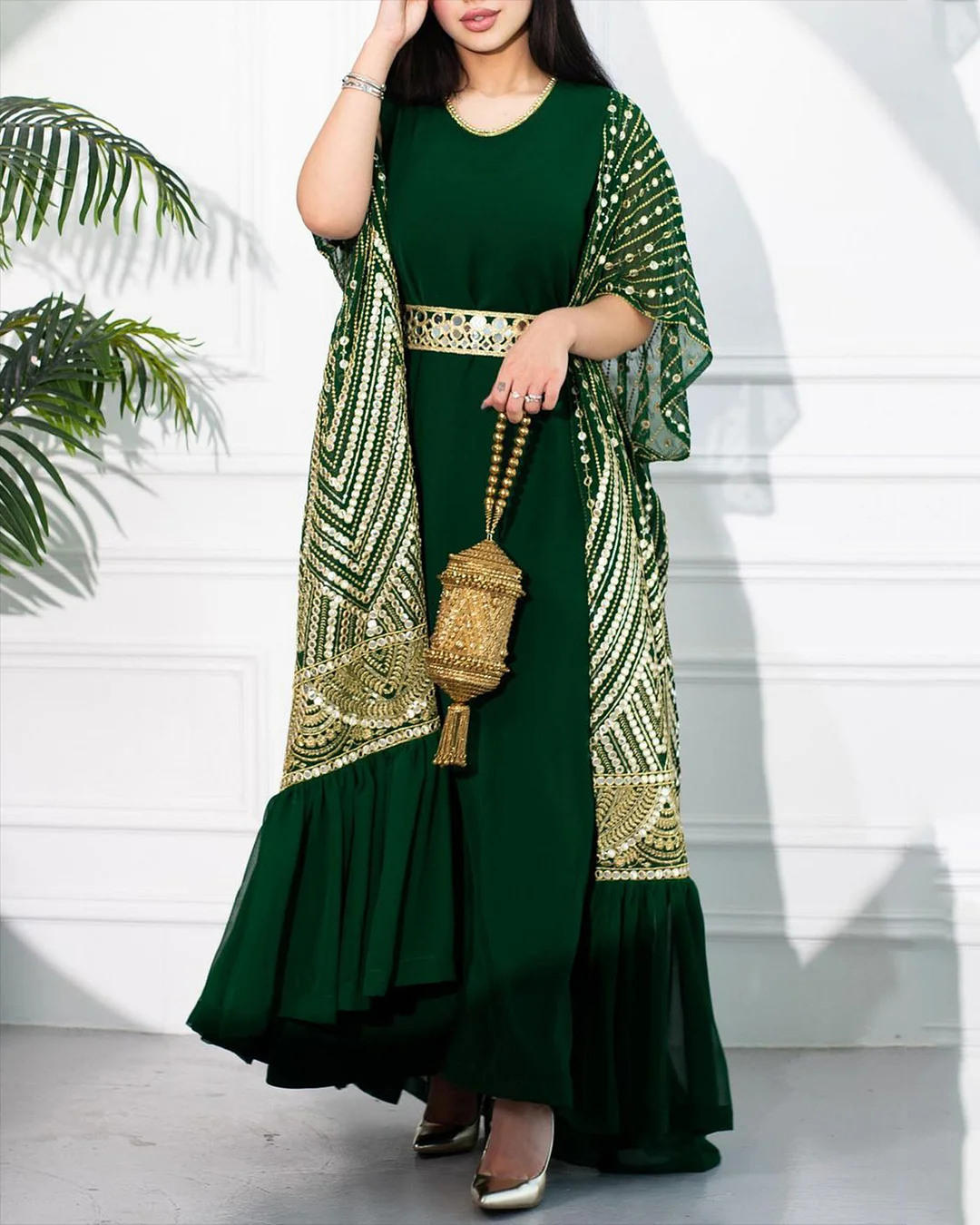 Women's Round Collar Shawl Sequin Dress