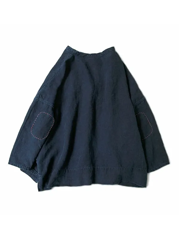 Round Neck Solid Color Cotton And Linen Top