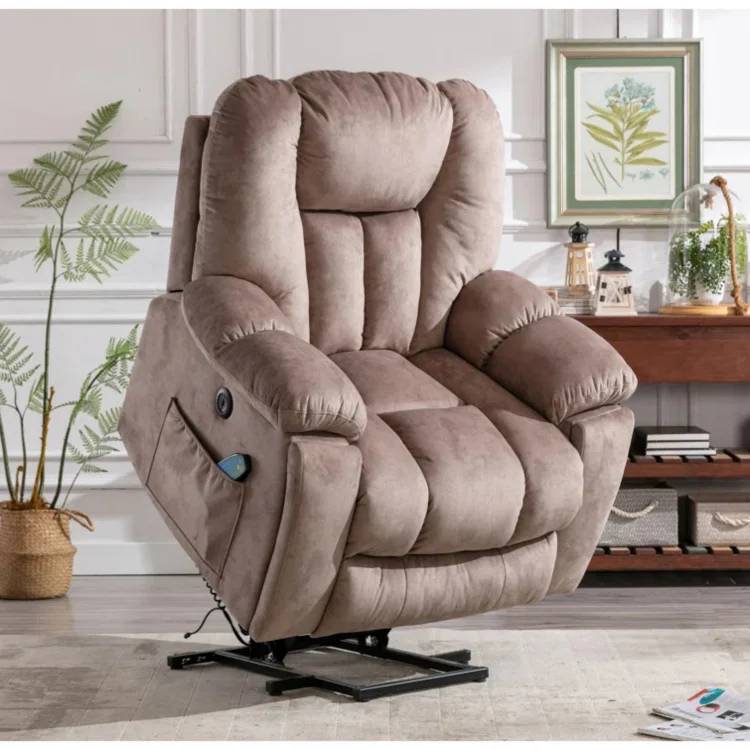 40.6 in. Light Brown Microfiber Oversize Power Lift Recliner Chair with Massage and Heating